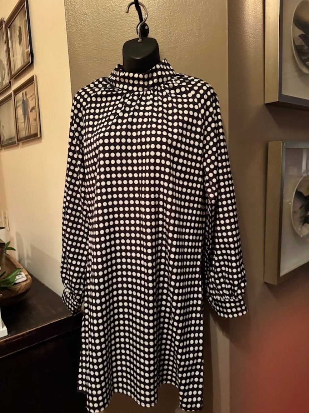 SHEIN Black & White Polka Dot Long Sleeve Mock Neck Mini Dress Medium